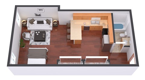 1 Bedroom Floor Plan at Warehouse Apartments, North Dakota, 58102